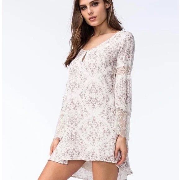 O'Neil Panama Womens Bell Sleeve Tunic Bohemian Floral Mini Dress Size Small - Picture 2 of 12